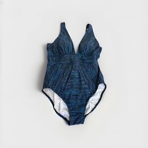 Miraclesuit  One Piece Size 12 Blue Dot Tummy Control Bathing Suit